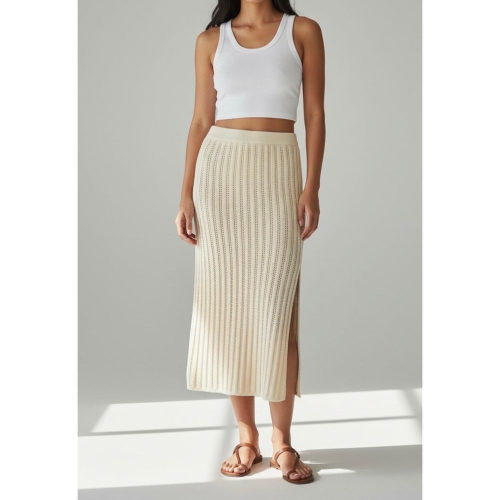 SOLD Freshman 1996 Cream Ribbed Knit Midi Skirt Minimalist Coastal S